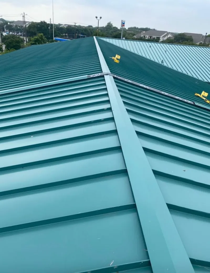 Green commercial metal roof ridge and valley for Metal Roof Repair in Denair